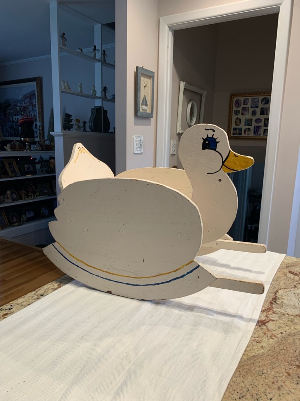Vintage Handmade Wooden Duck Rocker - Cream & Yellow